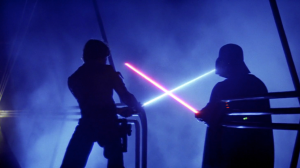 Luke and Vader, lightsabers crossed